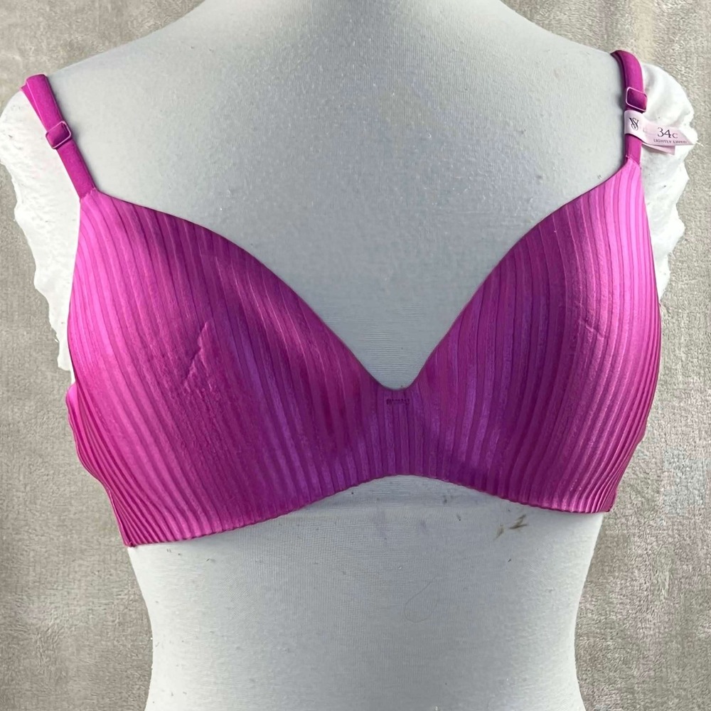 Victorias Secret Body By Victoria Lined Demi Bra 34C Pink Ribbed Wireless